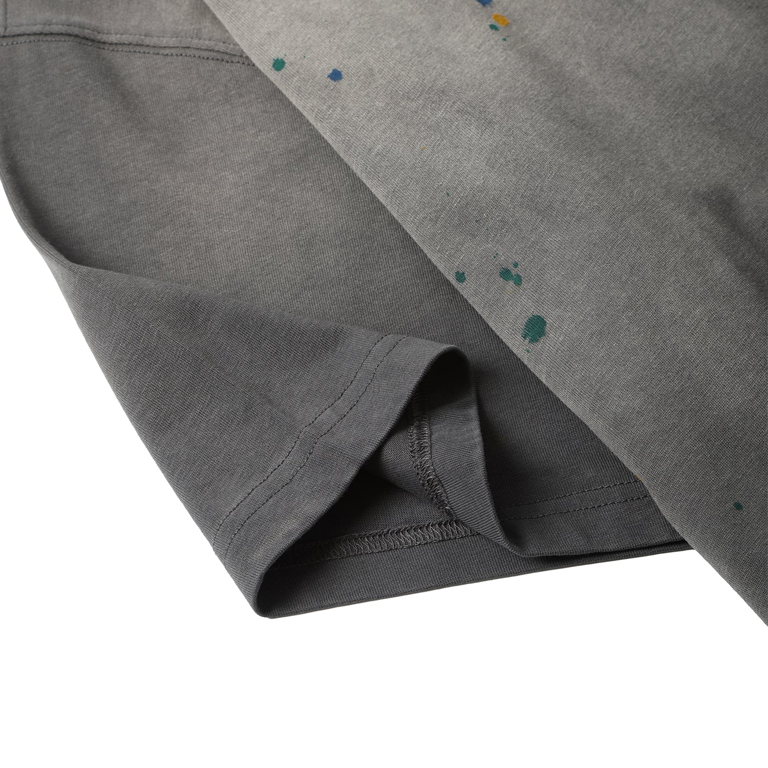 270G Charcoal Grey Distreeted Color Splatter Ink Short Sleeve T Shirt