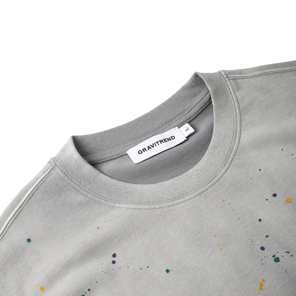270G Light Grey Distreeted Color Splatter Ink Short Sleeve T Shirt