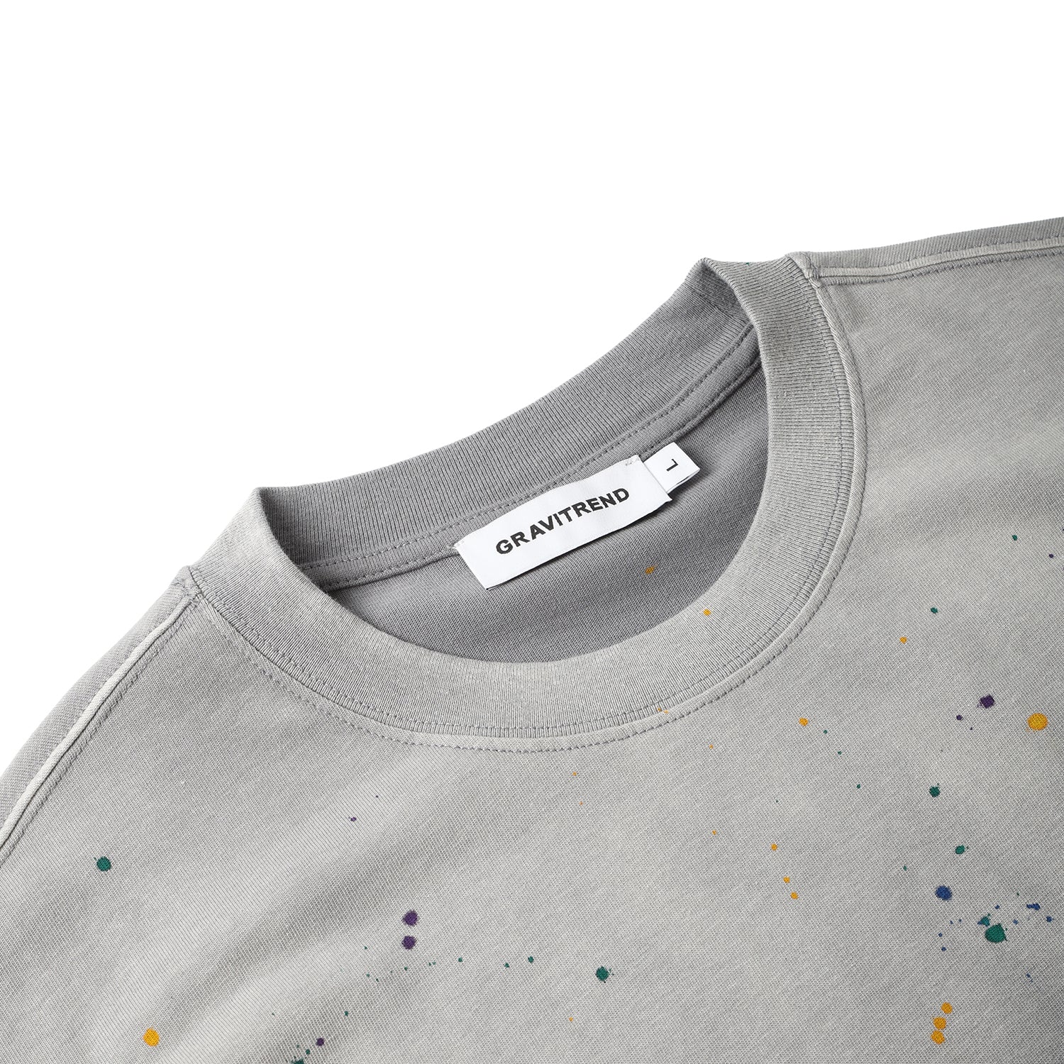 270G Light Grey Distreeted Color Splatter Ink Short Sleeve T Shirt