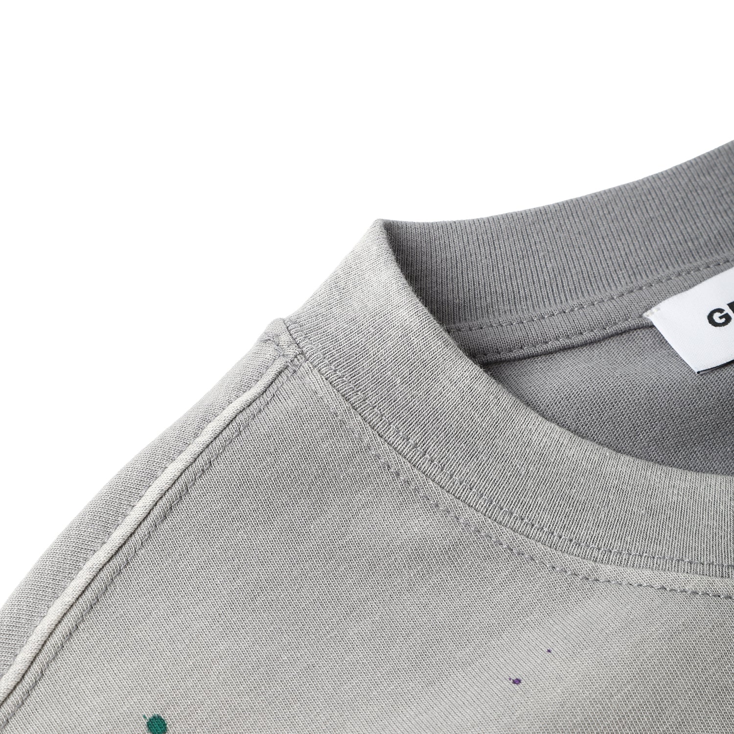 270G Light Grey Distreeted Color Splatter Ink Short Sleeve T Shirt