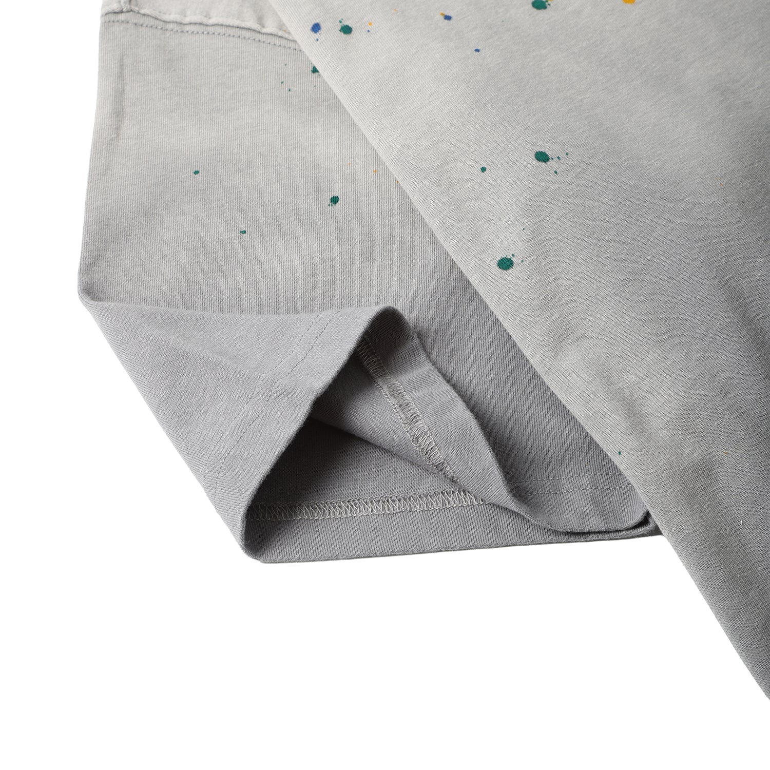 270G Light Grey Distreeted Color Splatter Ink Short Sleeve T Shirt
