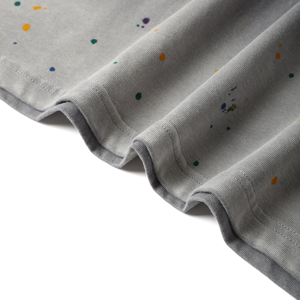 270G Light Grey Distreeted Color Splatter Ink Short Sleeve T Shirt