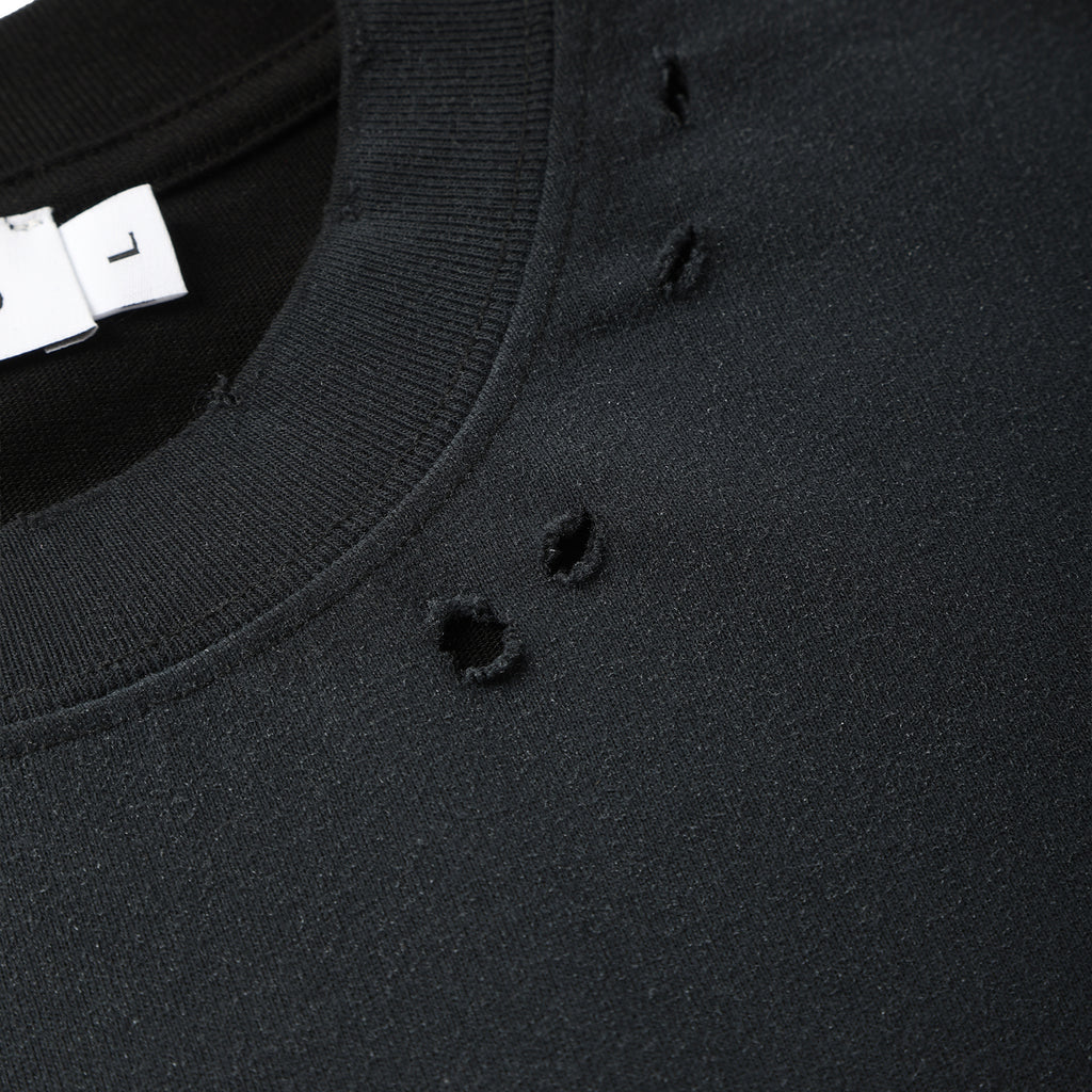 250G Black Spray Dyed Destroyed Short Sleeve T Shirts