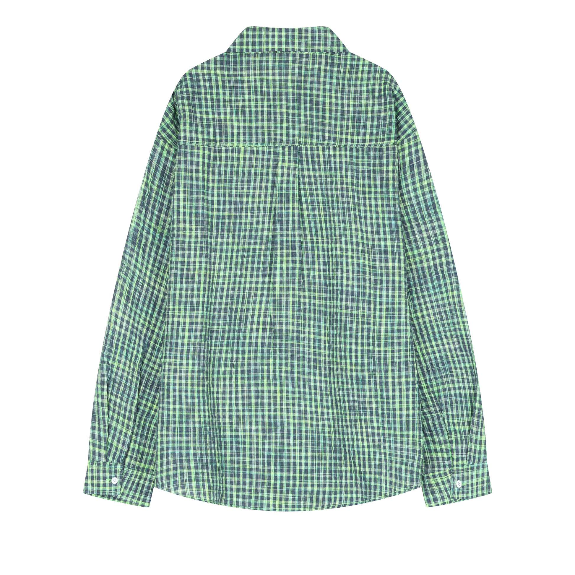 Green Small Check Lapel Collar Long Sleeve T Shirt