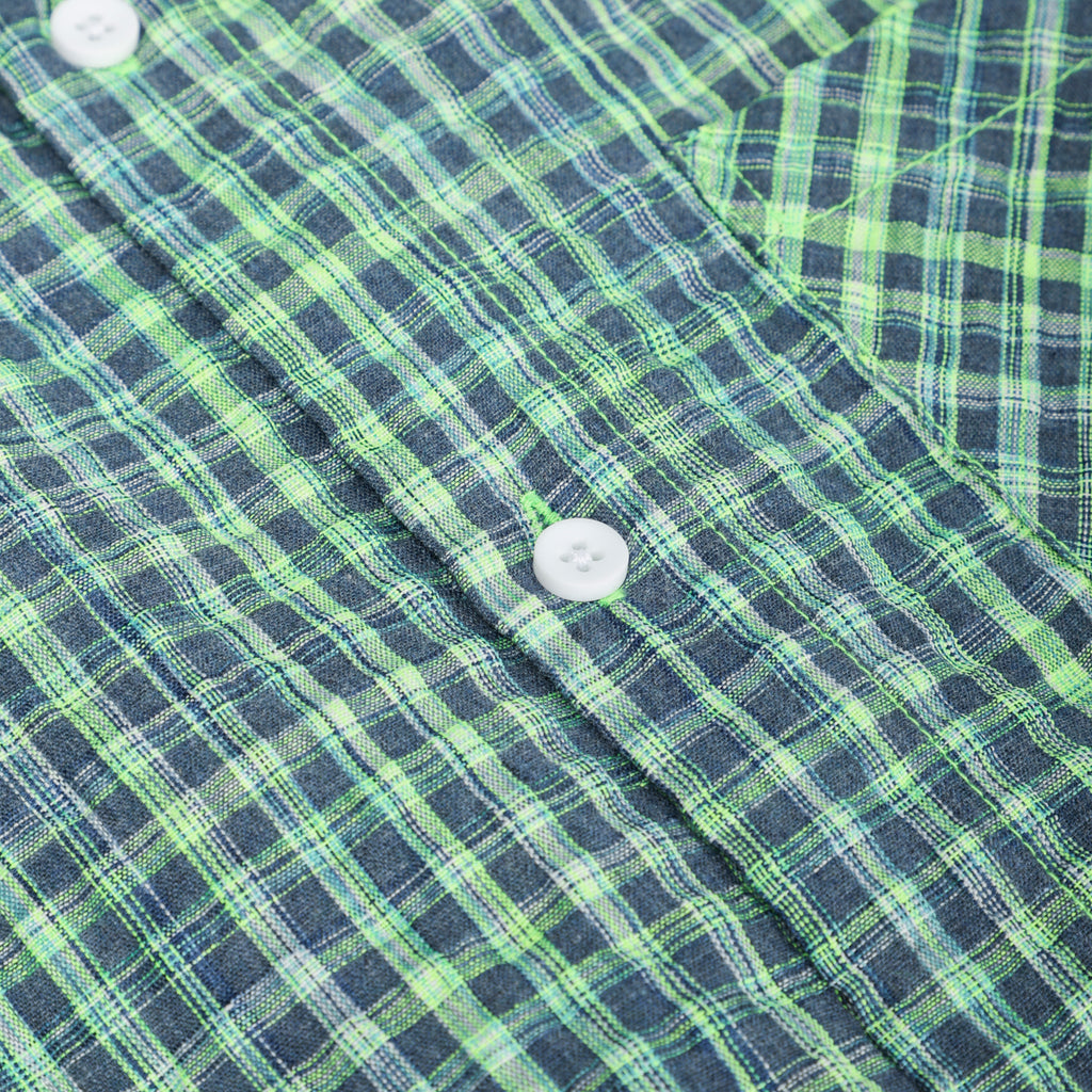 Green Small Check Lapel Collar Long Sleeve T Shirt