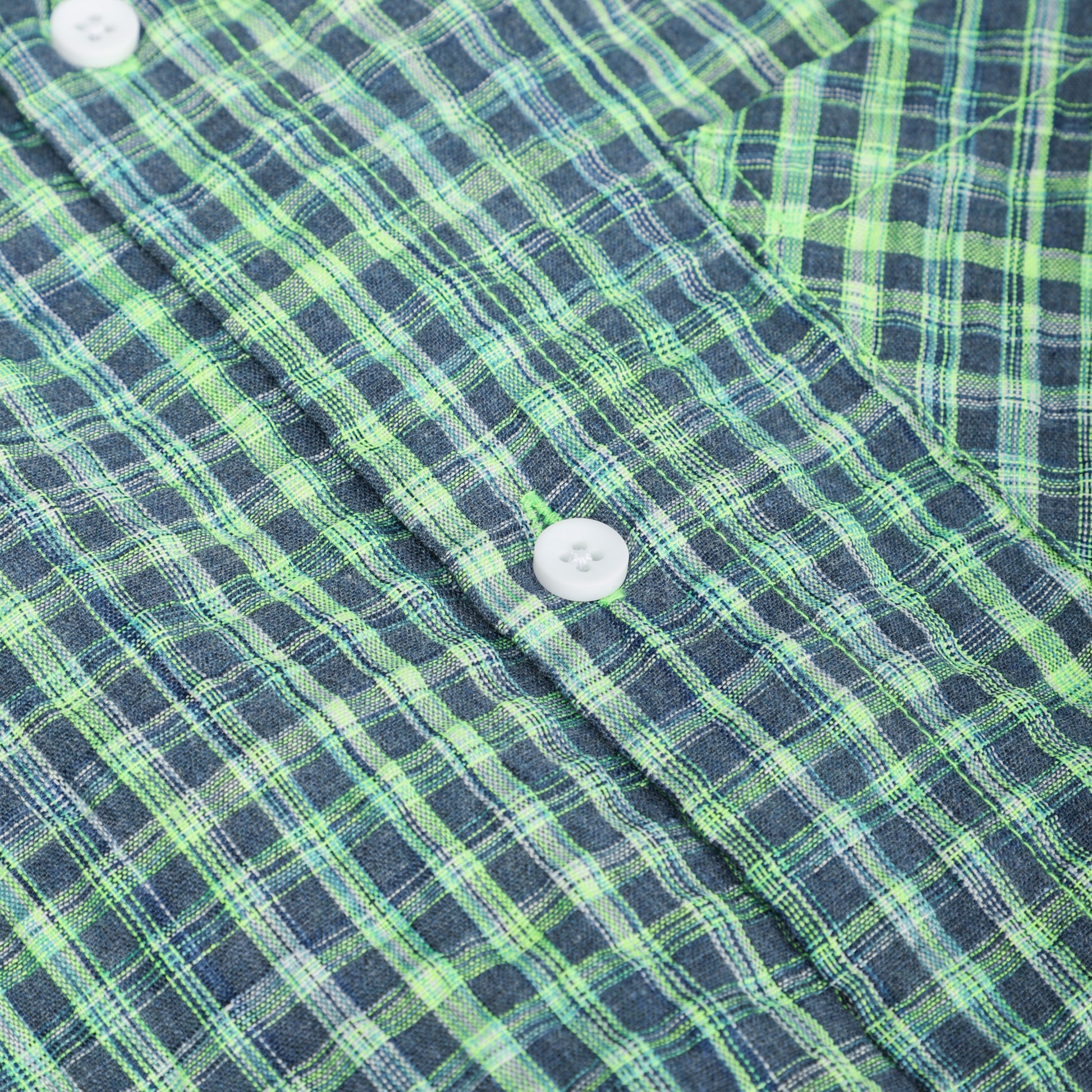 Green Small Check Lapel Collar Long Sleeve T Shirt