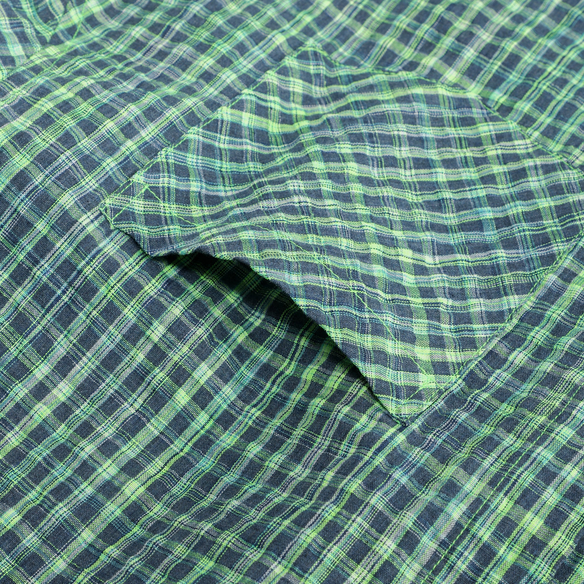 Green Small Check Lapel Collar Long Sleeve T Shirt