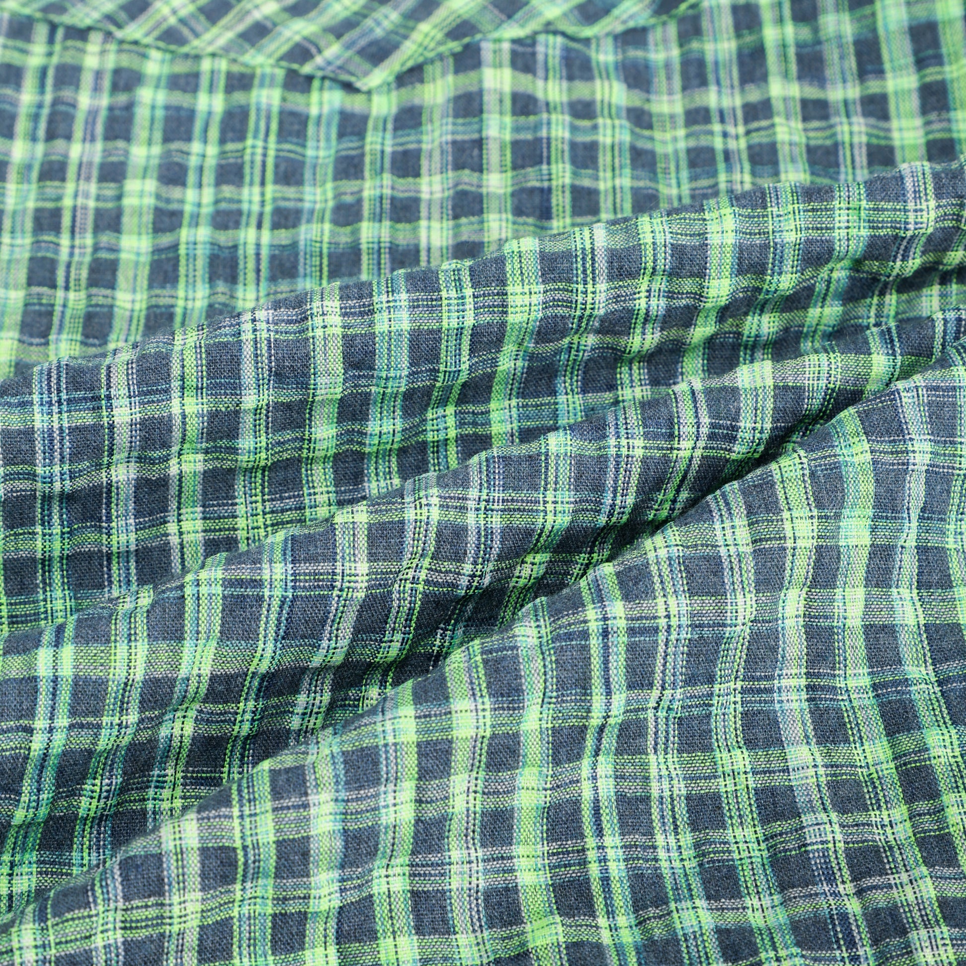 Green Small Check Lapel Collar Long Sleeve T Shirt