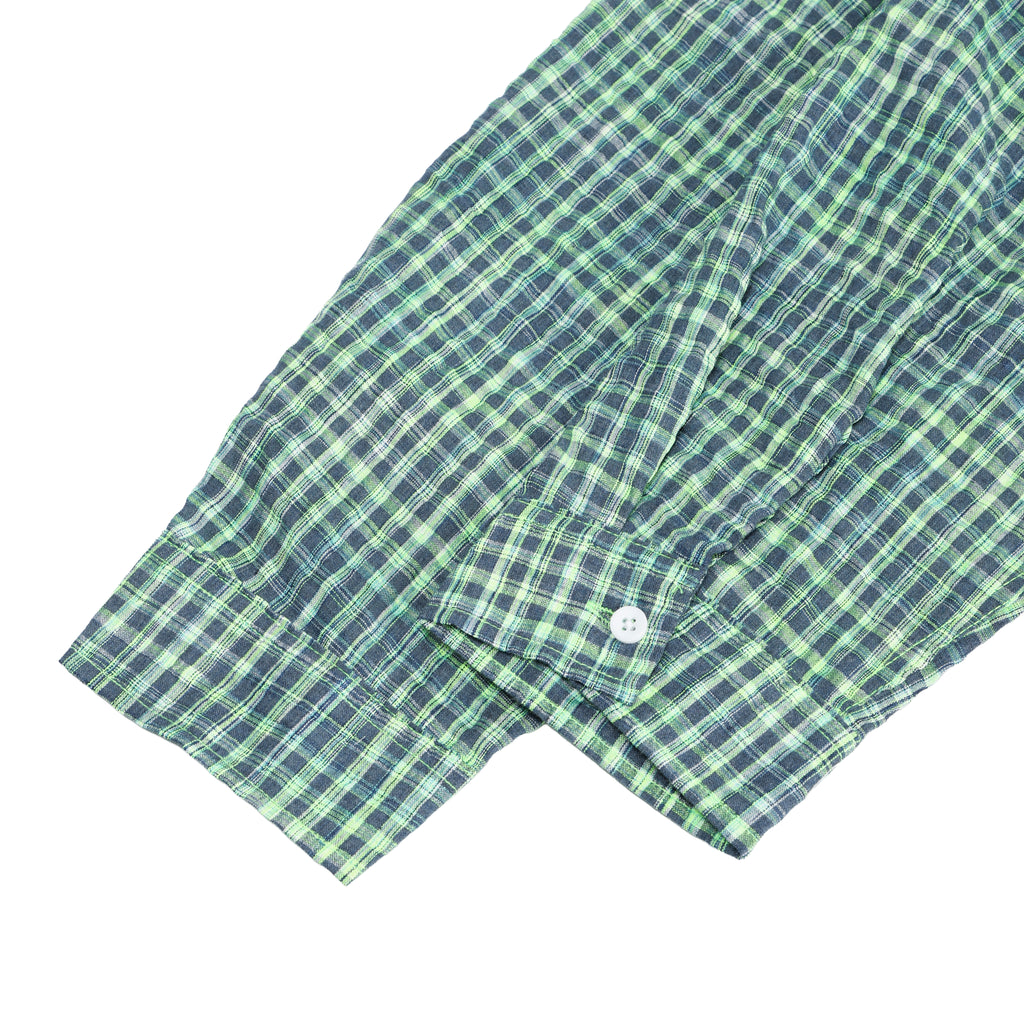 Green Small Check Lapel Collar Long Sleeve T Shirt