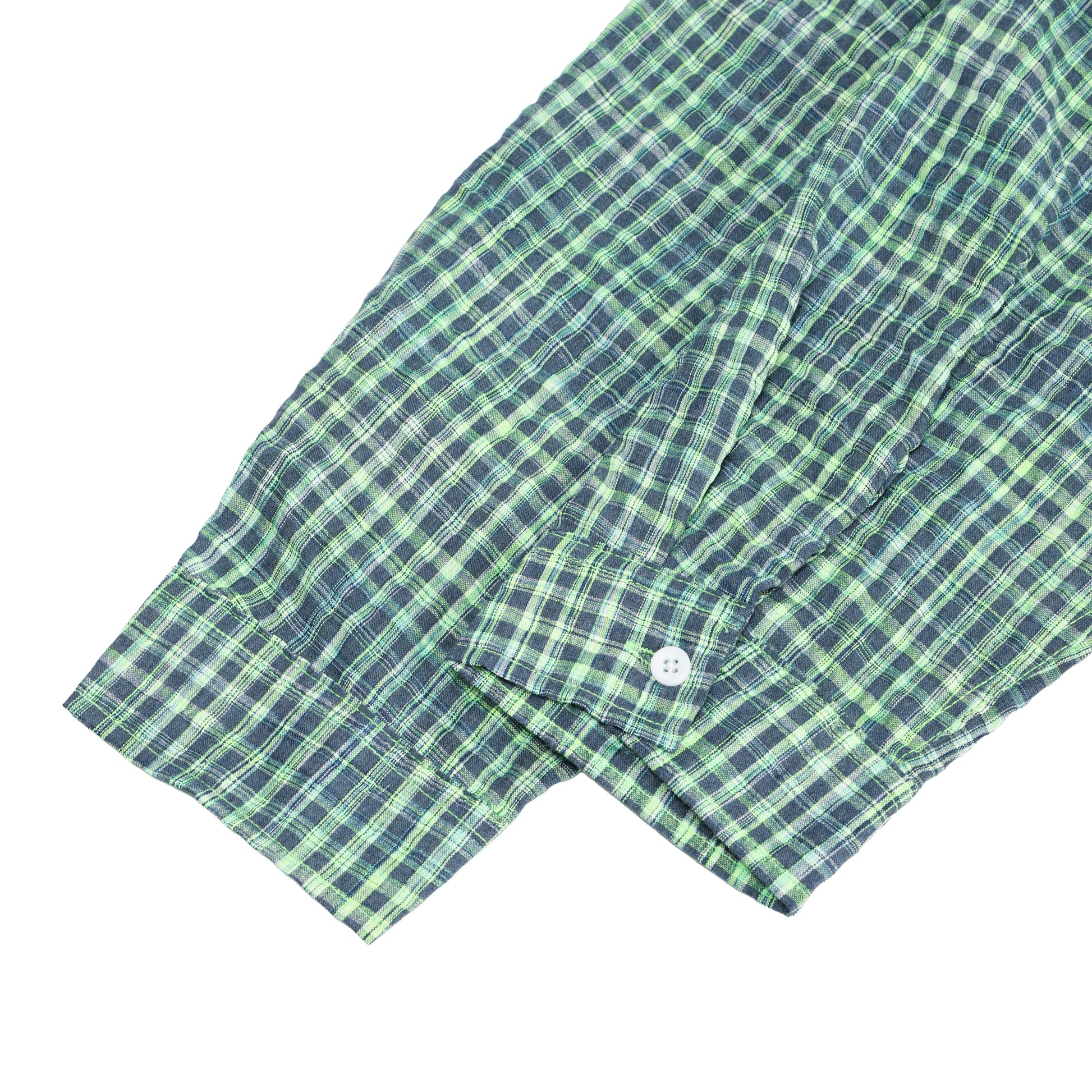 Green Small Check Lapel Collar Long Sleeve T Shirt