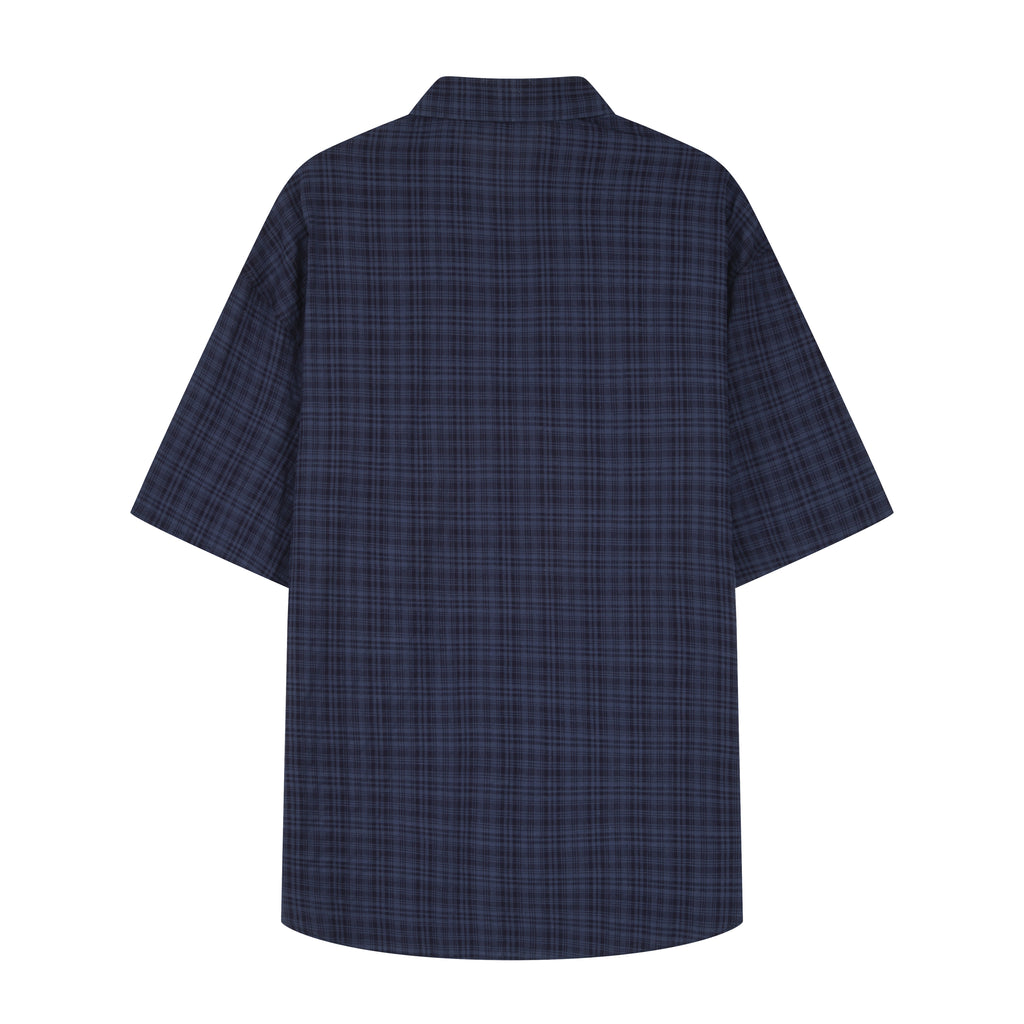 Navy Blue Small Check Short Sleeve Casual T Shirt