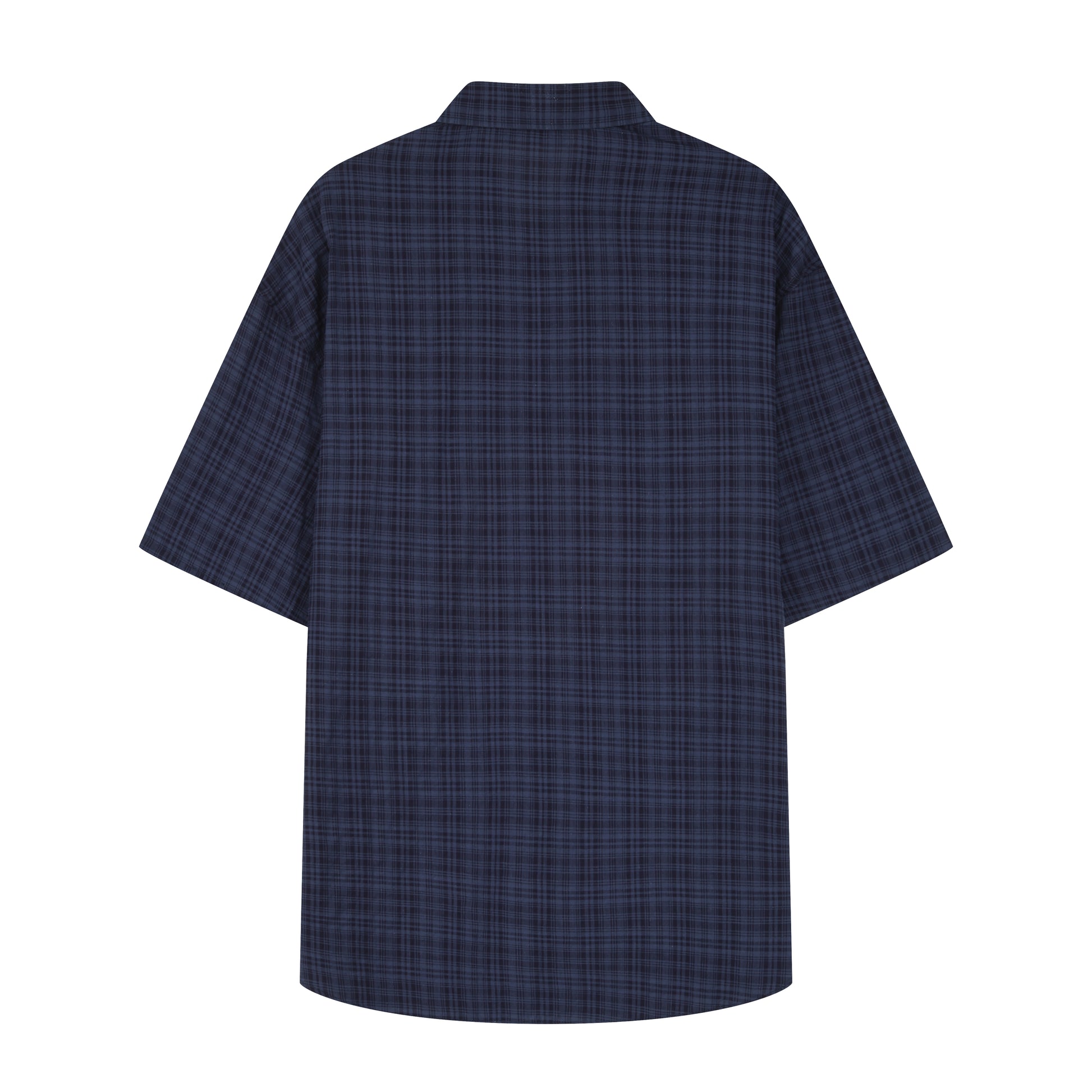 Navy Blue Small Check Short Sleeve Casual T Shirt
