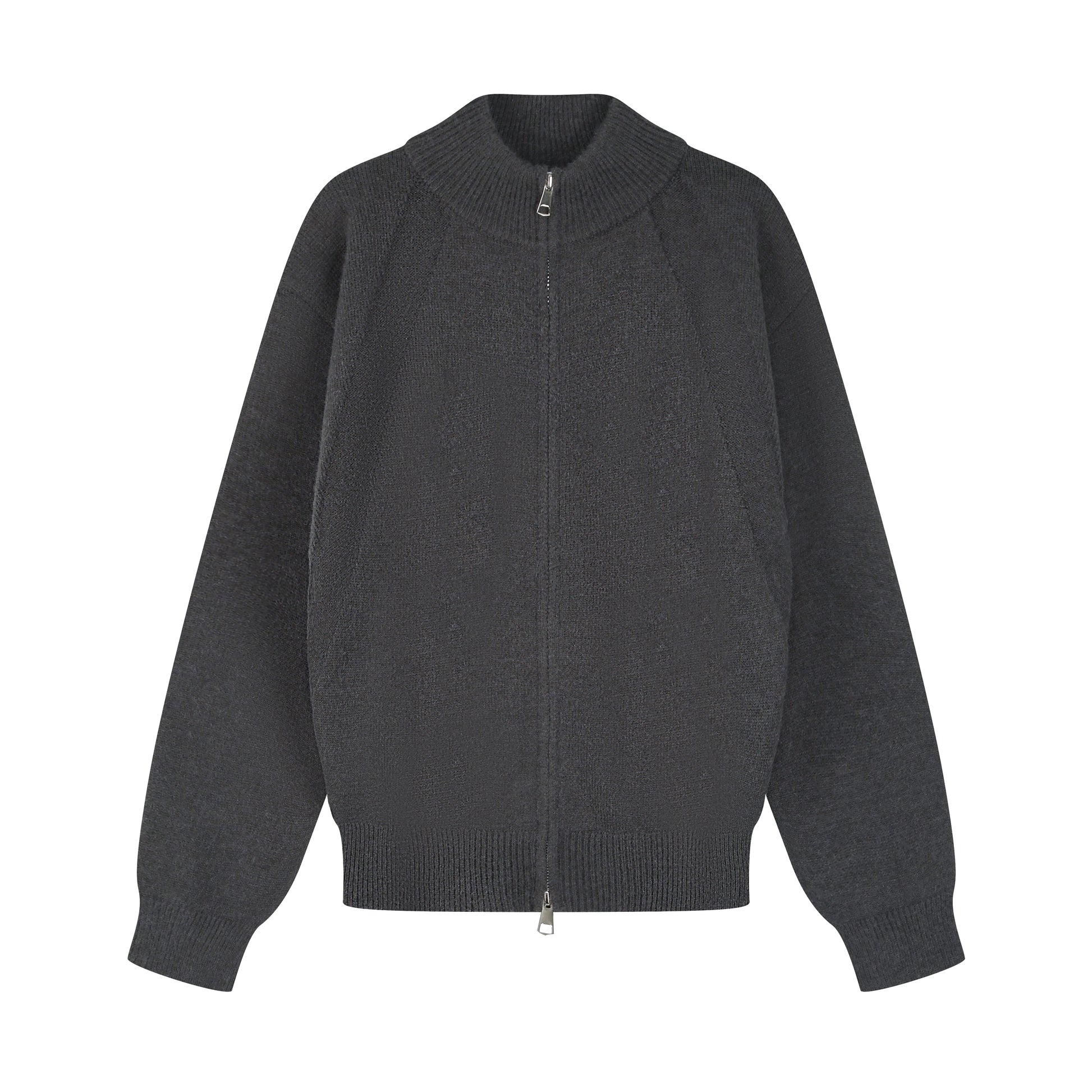 Navy Stand Collar Causal Double Zipper Cardigan Sweater