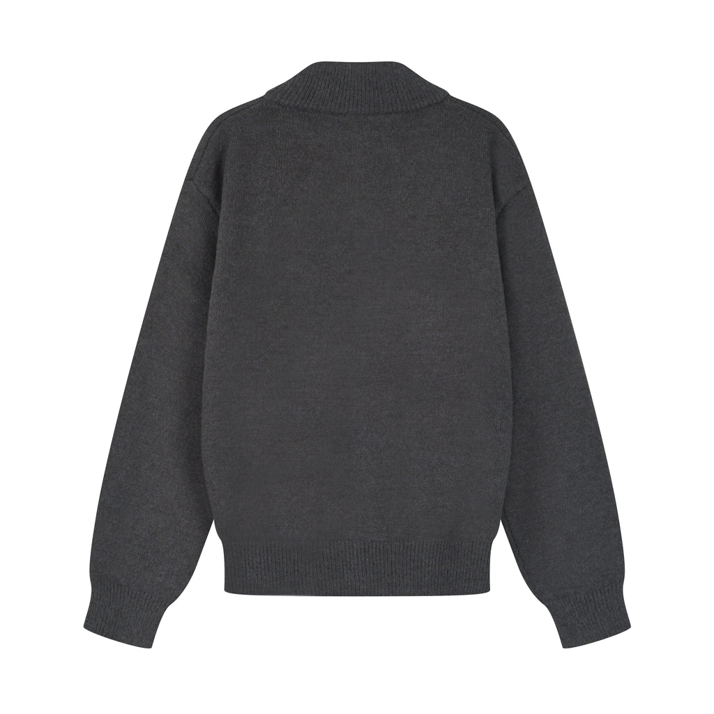 Navy Stand Collar Causal Double Zipper Cardigan Sweater