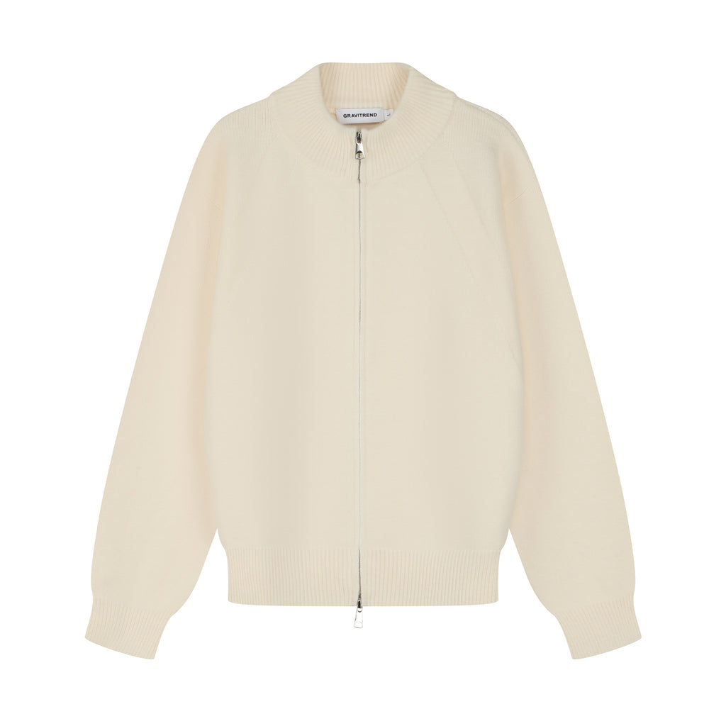 Off White Stand Collar Causal Cardigan Sweater