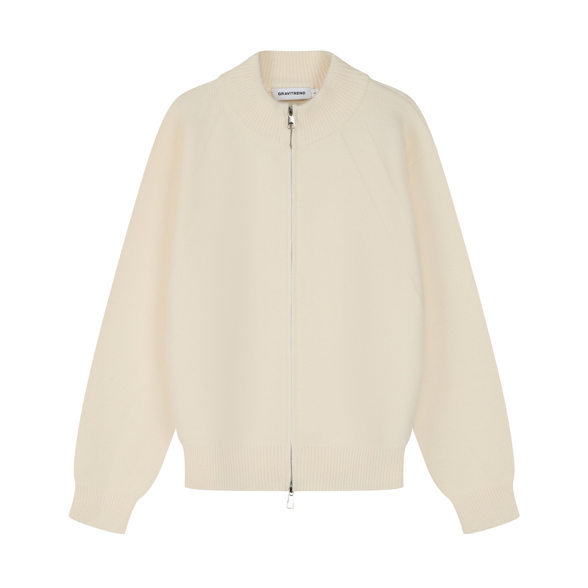 Off White Stand Collar Causal Cardigan Sweater