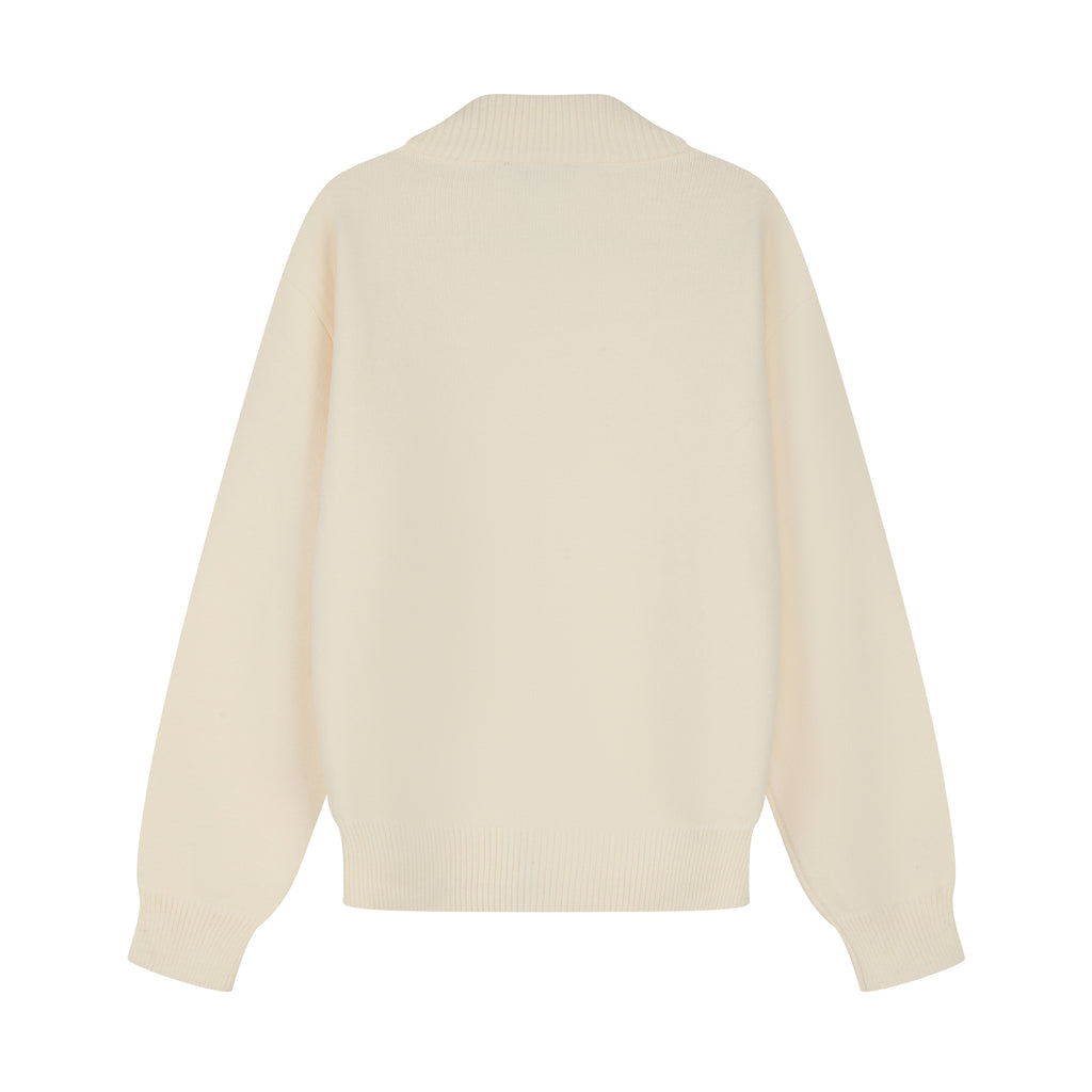 Off White Stand Collar Causal Cardigan Sweater