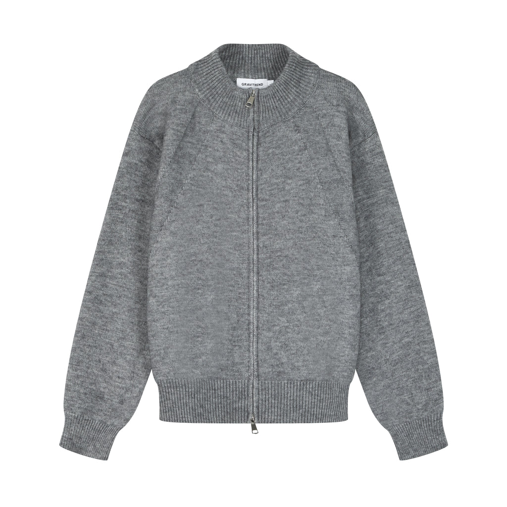 Dark Grey Stand Collar Causal Cardigan Sweater