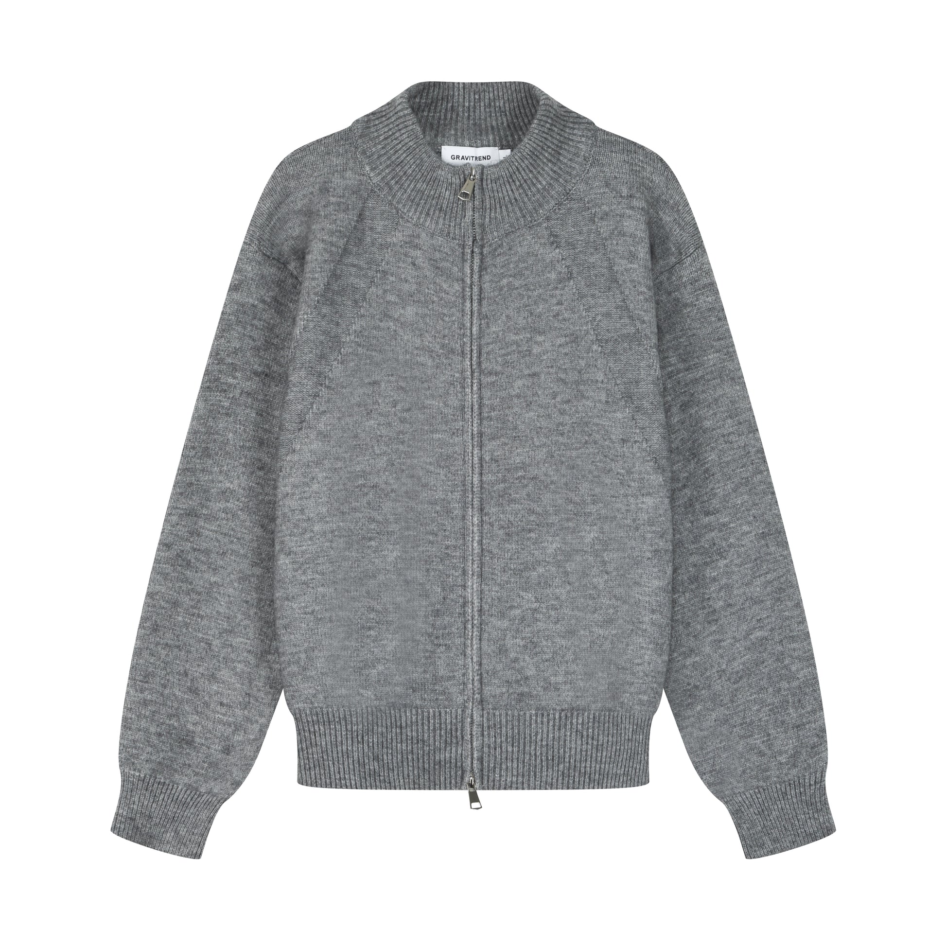 Dark Grey Stand Collar Causal Cardigan Sweater