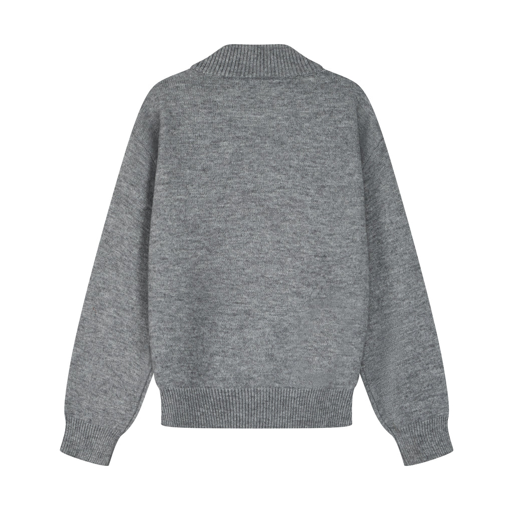 Dark Grey Stand Collar Causal Cardigan Sweater