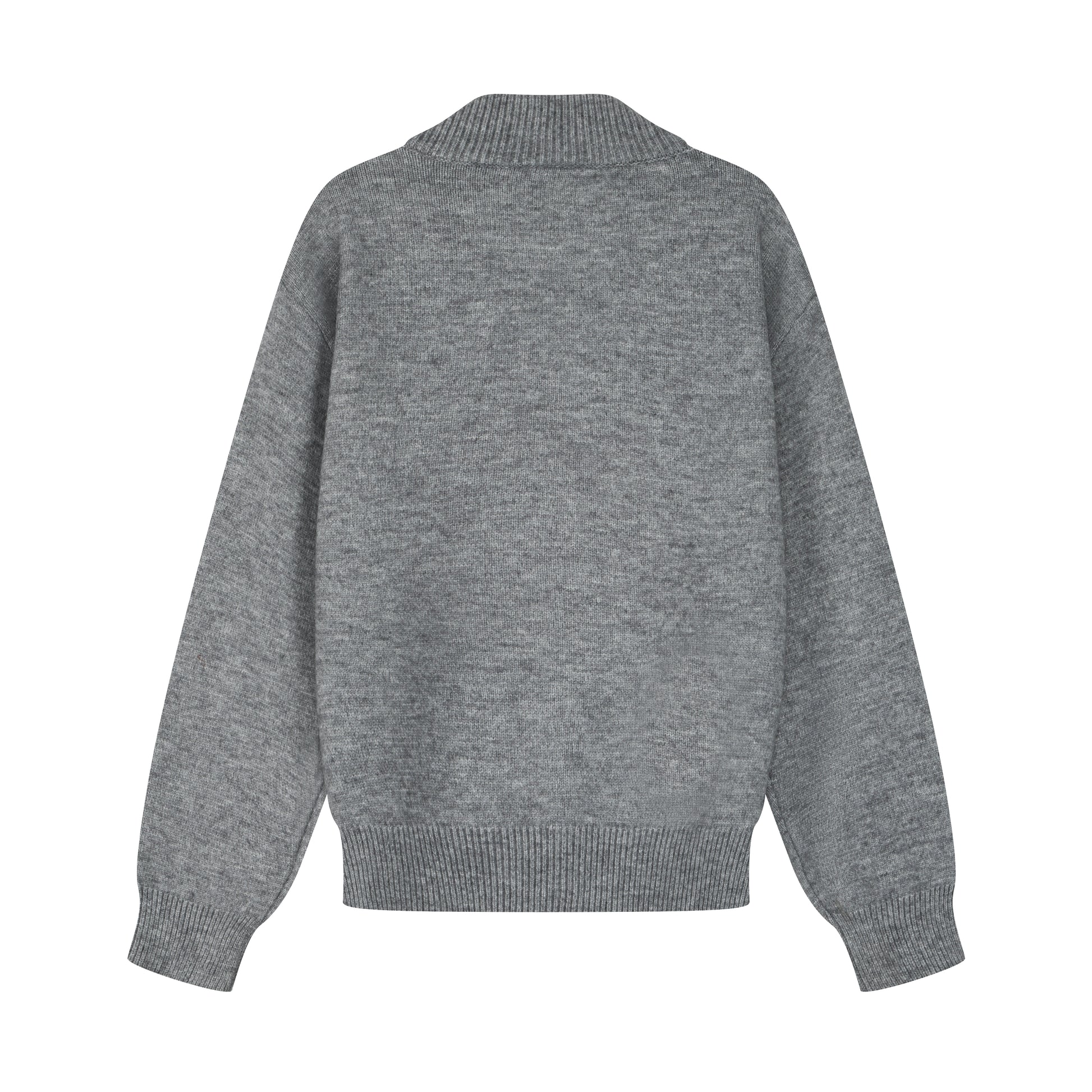Dark Grey Stand Collar Causal Cardigan Sweater