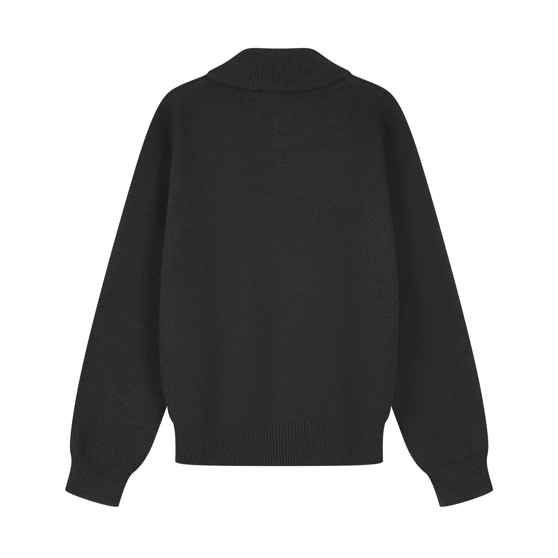 Black Stand Collar Causal Cardigan Sweater