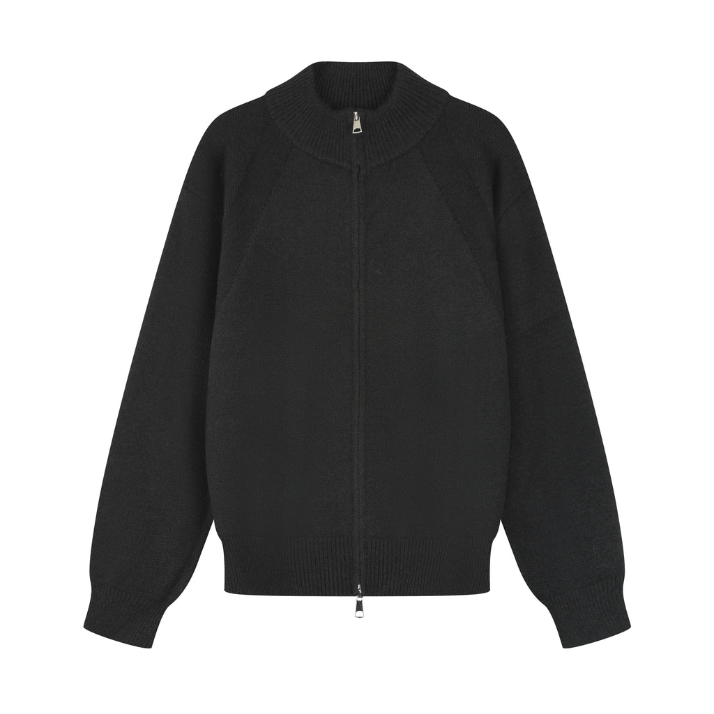Black Stand Collar Causal Cardigan Sweater