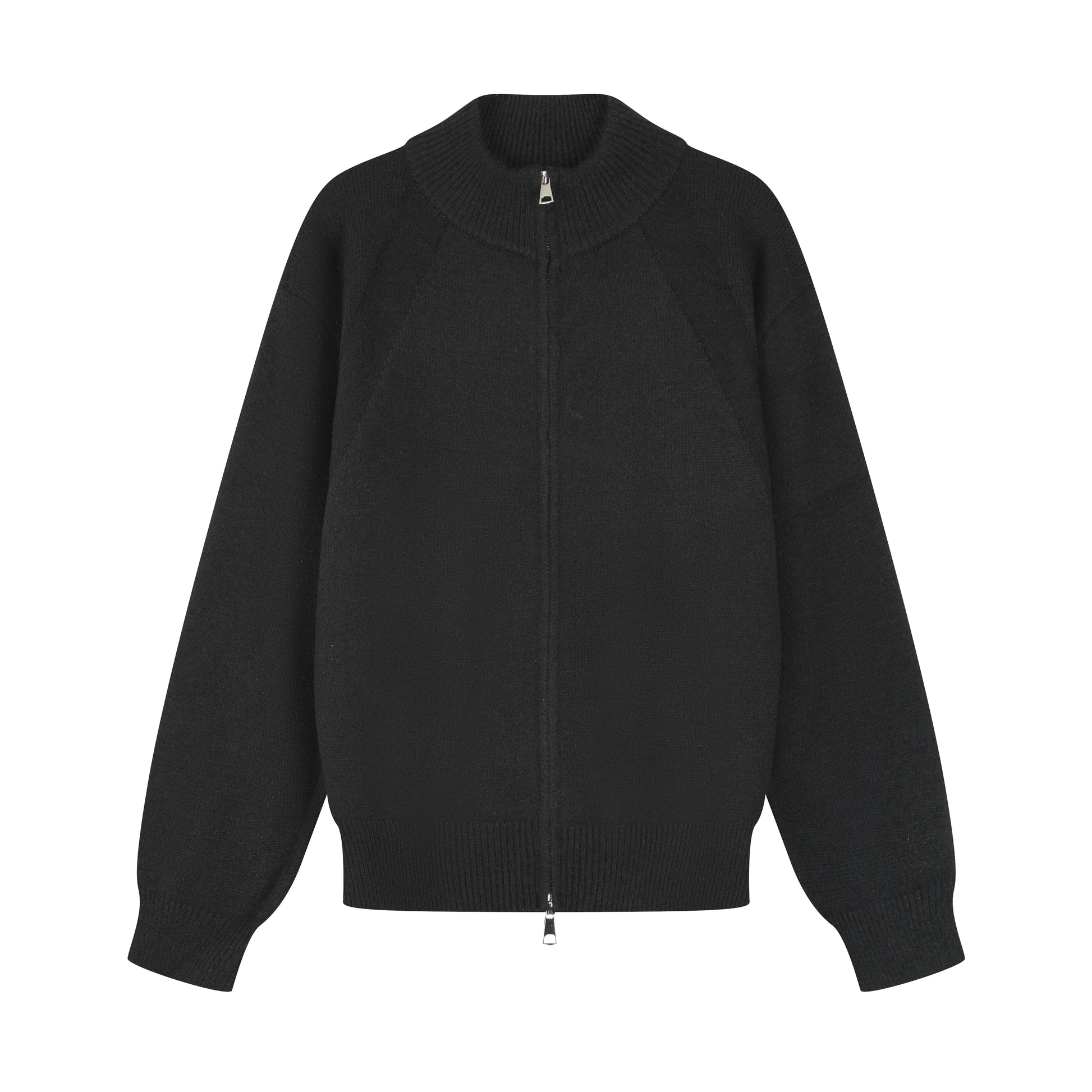 Black Stand Collar Causal Cardigan Sweater