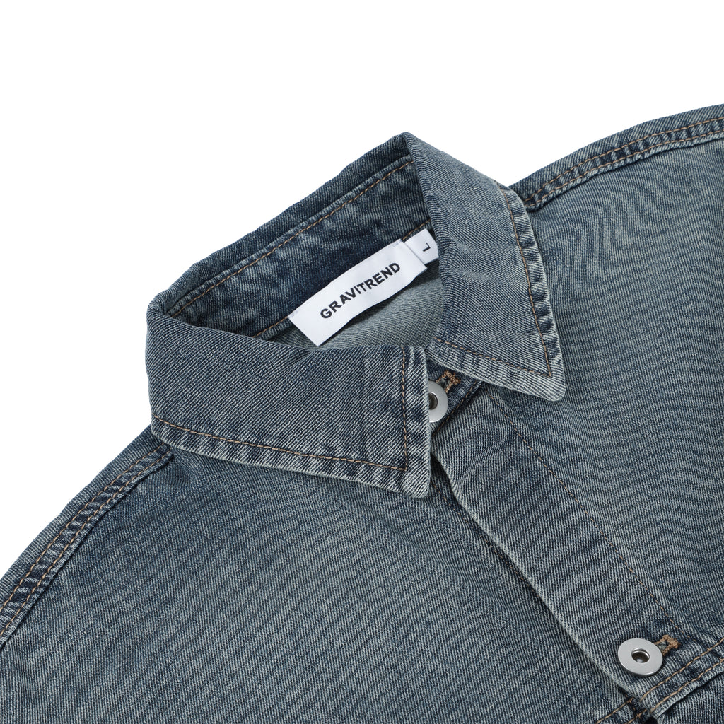 Denim Blue Hand Brush Short Sleeve Casual Shirt