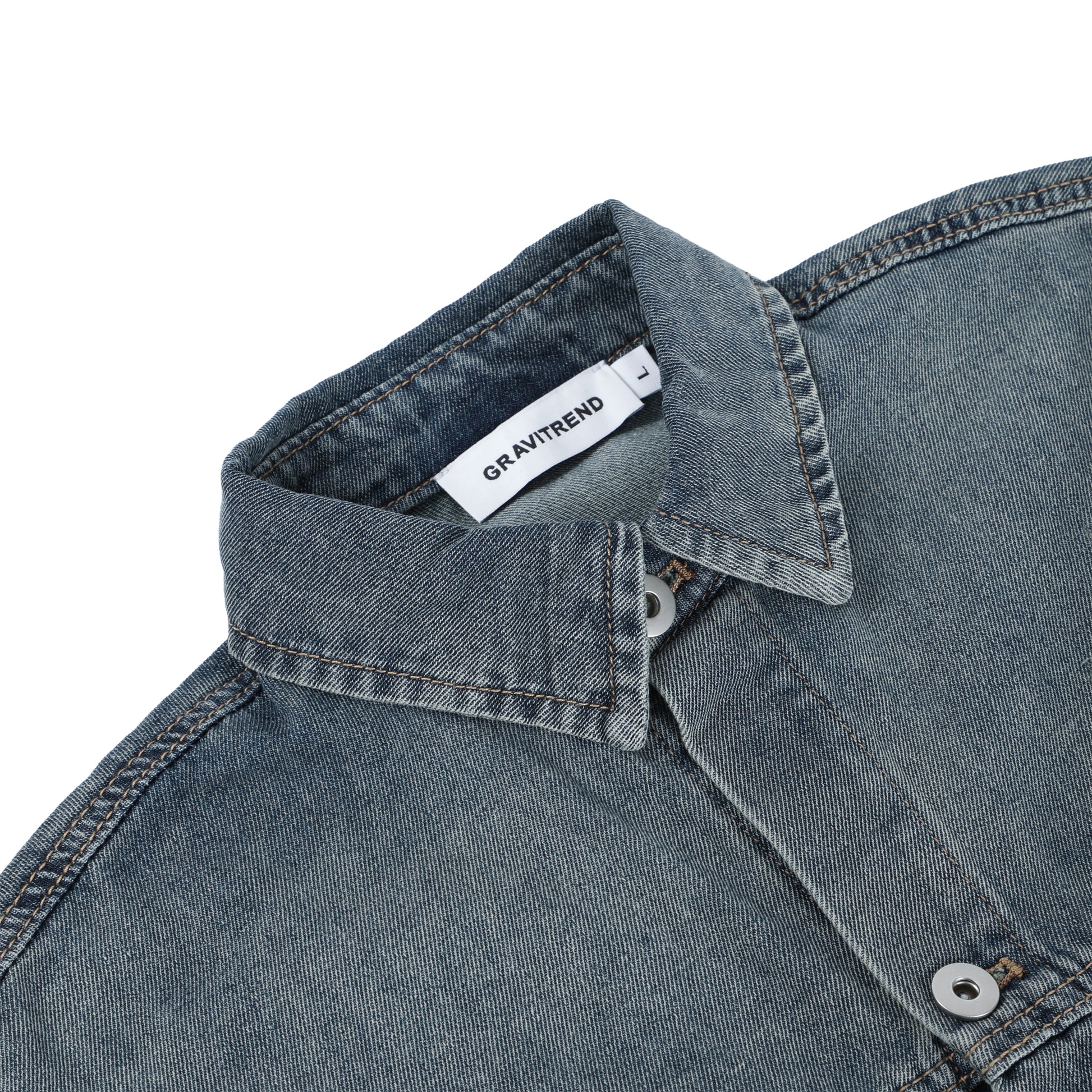 Denim Blue Hand Brush Short Sleeve Casual Shirt