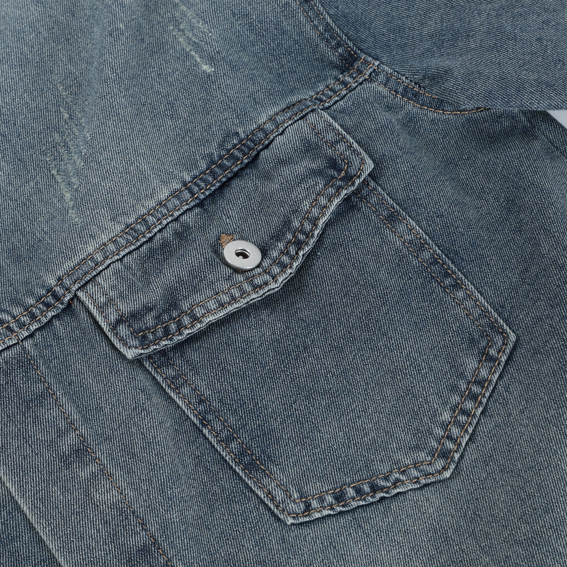 Denim Blue Hand Brush Short Sleeve Casual Shirt