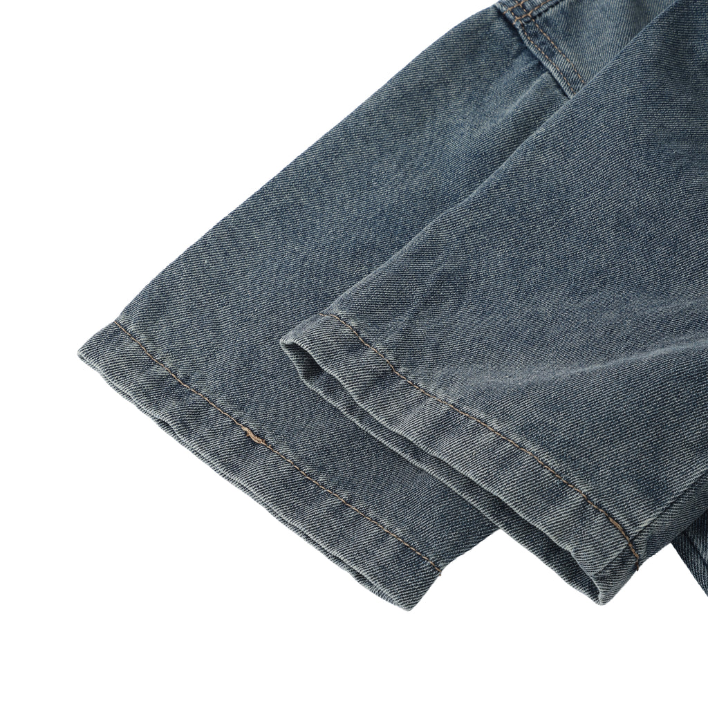 Denim Blue Hand Brush Short Sleeve Casual Shirt
