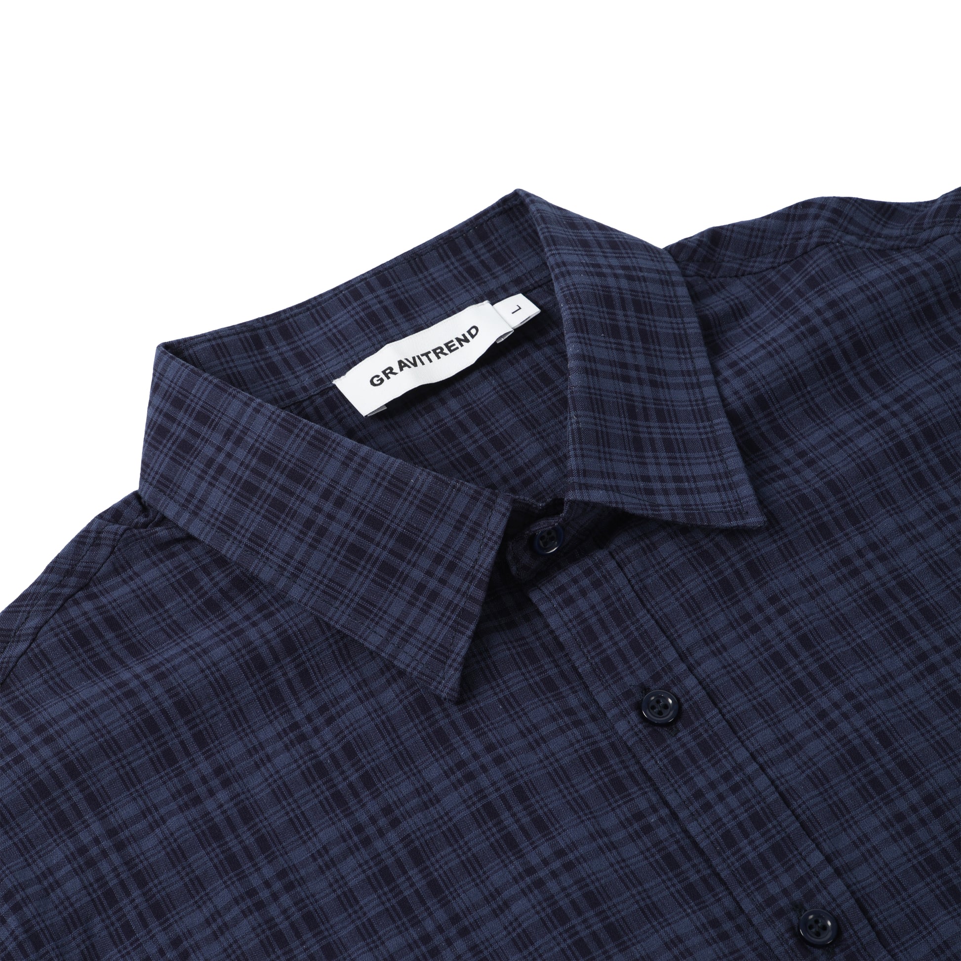 Navy Blue Small Check Short Sleeve Casual T Shirt