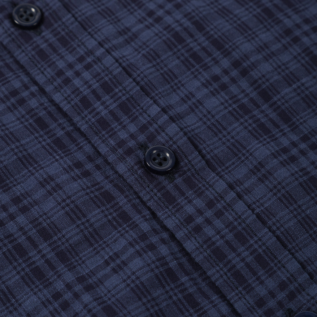 Navy Blue Small Check Short Sleeve Casual T Shirt