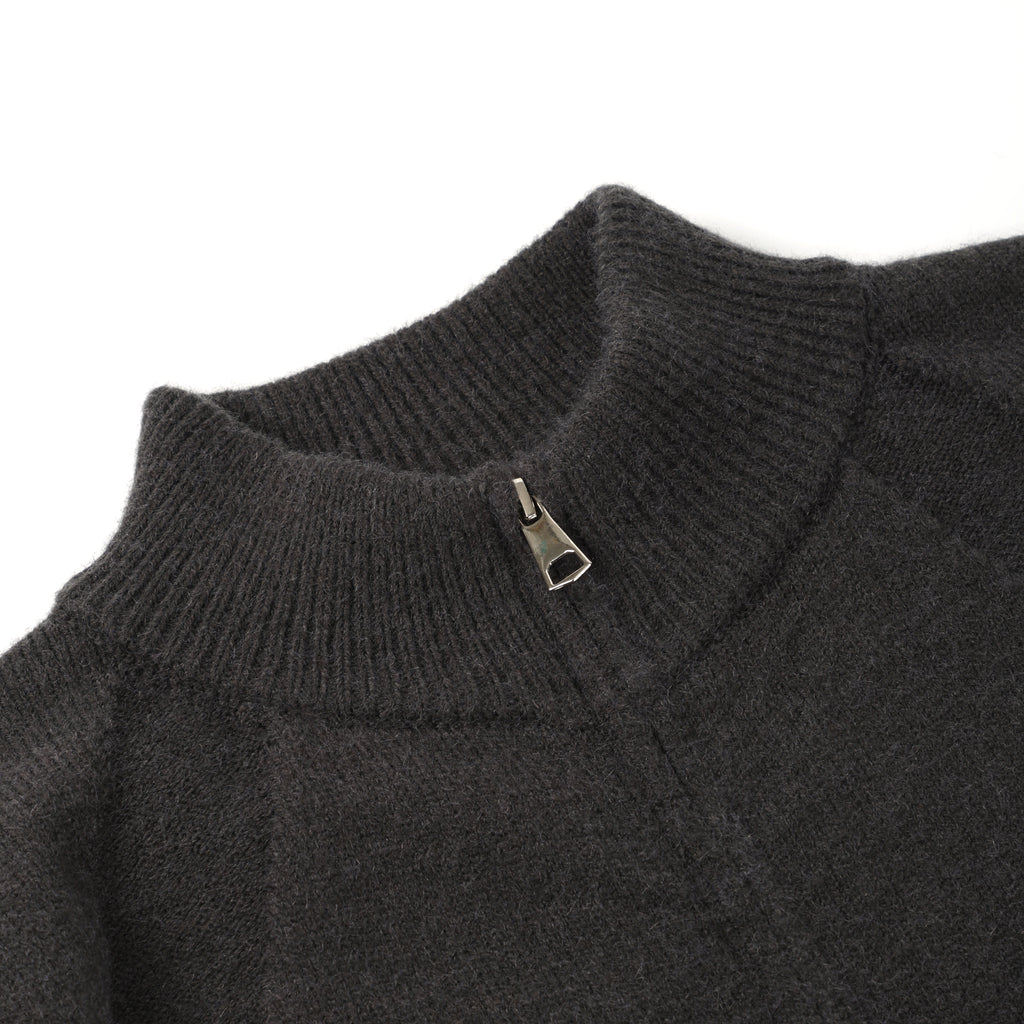 Navy Stand Collar Causal Double Zipper Cardigan Sweater