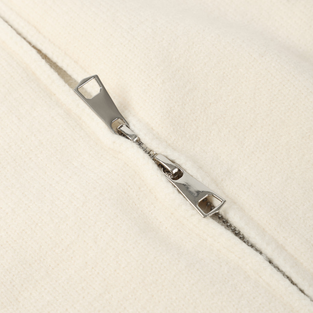 Off White Stand Collar Causal Cardigan Sweater
