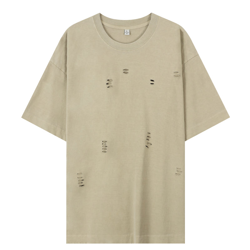 Summer Clubwear Broken Hole Design Khaki T Shirt