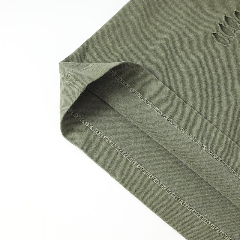 Summer Clubwear Broken Hole Design Sage Green T Shirt