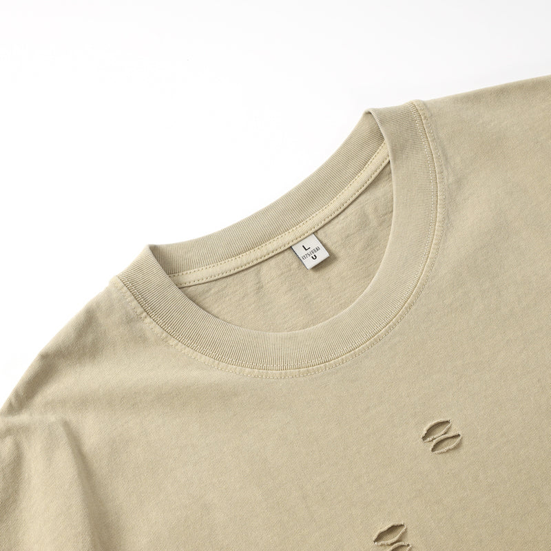Summer Clubwear Broken Hole Design Khaki T Shirt