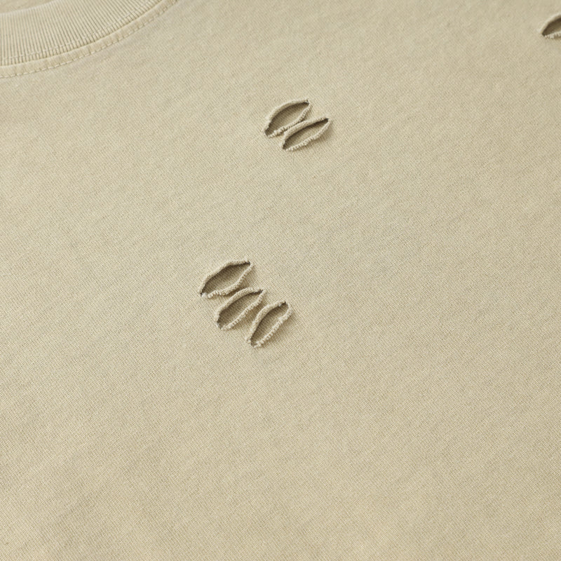 Summer Clubwear Broken Hole Design Khaki T Shirt